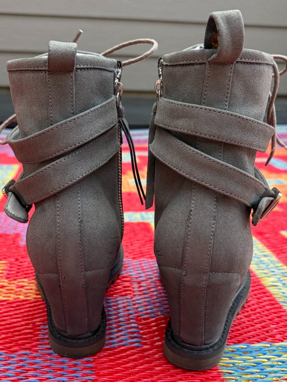 Maison BE&D London Gray Hidden Wedge Combat Boots | Women's Size 7, Like New - Picture 6 of 12